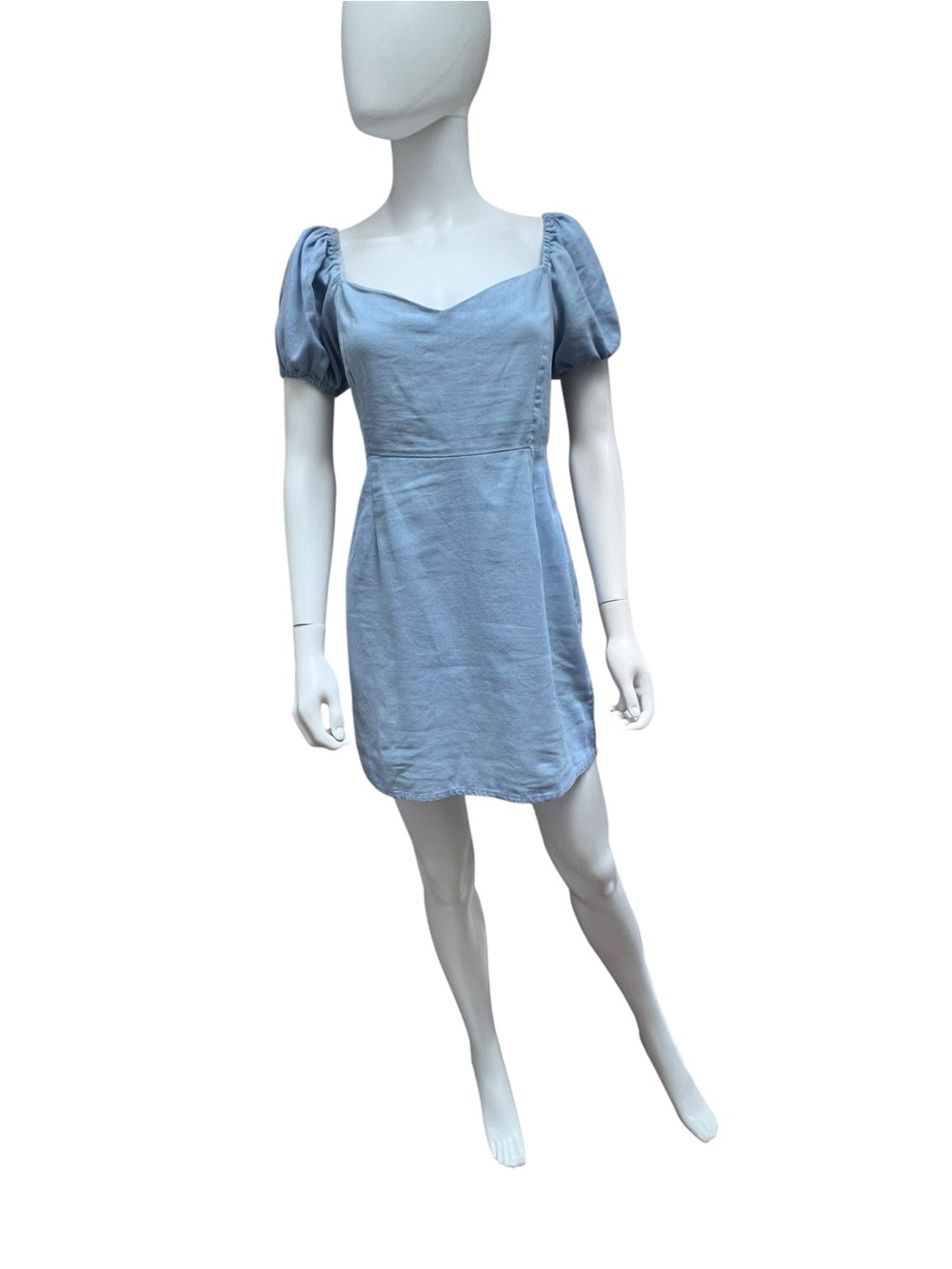 Nasty Gal Sky Blue Puff-Sleeve Mini Dress, Corset Back. Size 8. Boho.